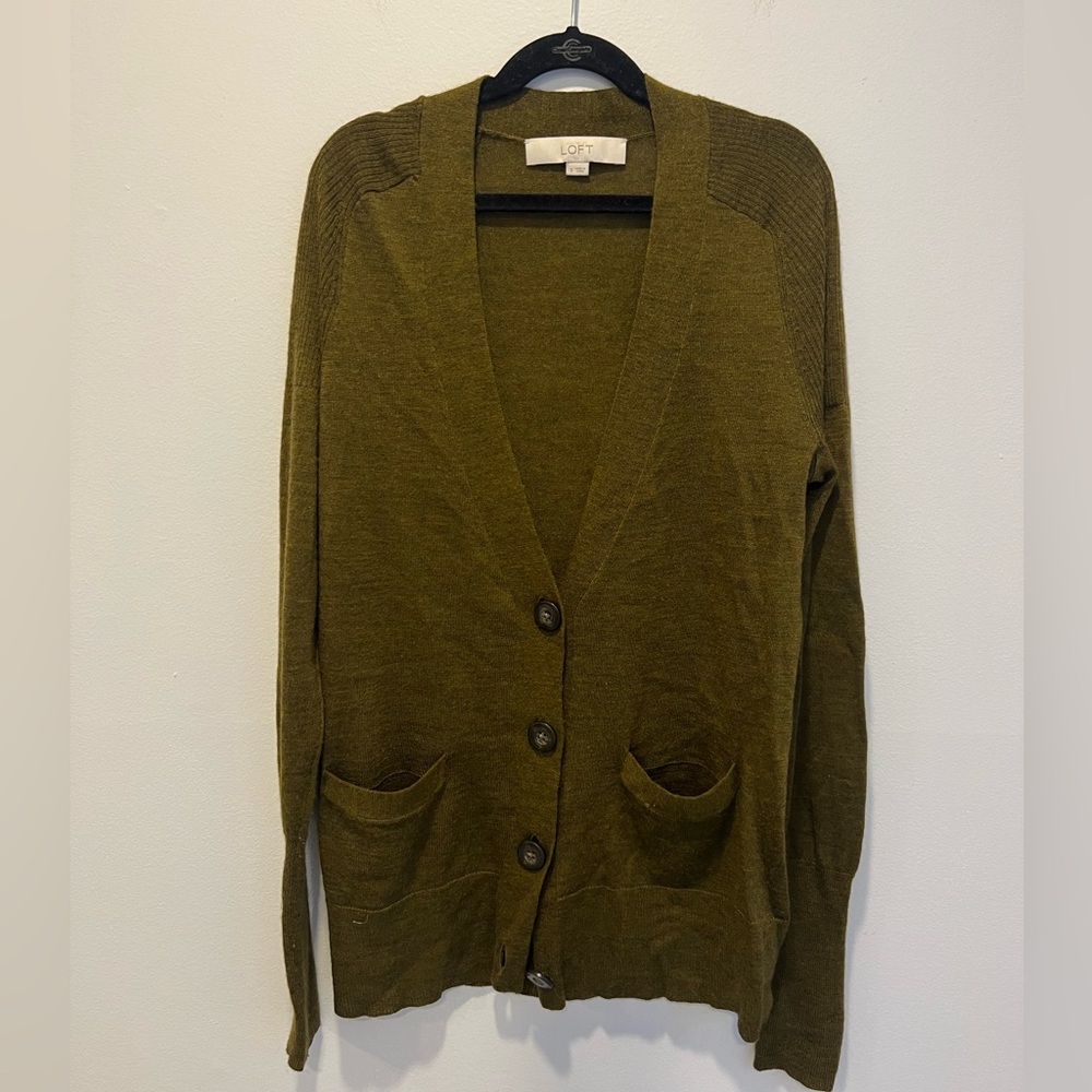 The Loft olive green cardigan sweater